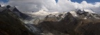 Panorama ledovce Findelgletscher a masiv Dufourspitze (4634mnm). (Na klik plné 44Mpix rozlišení)